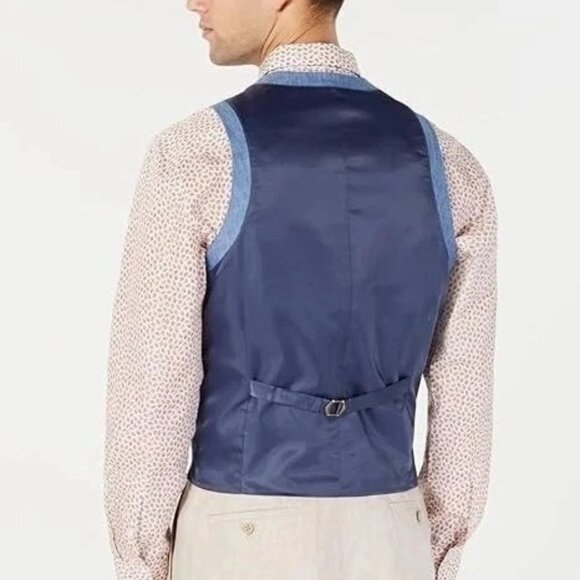 Bar III Mens Slim Fit 100% Linen Suit Vest Blue Size Large E091417 - Picture 4 of 7